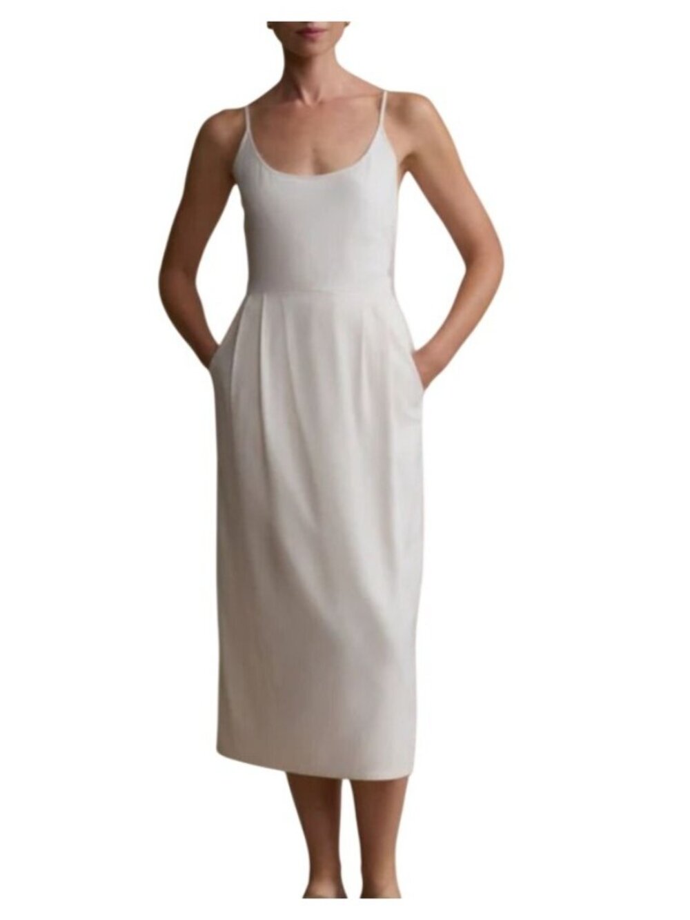Jenni Kayne Beige Spaghetti Strap Midi Dress Raw Silk Size S Beachy Minimalist Q